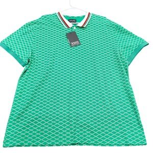 Mens Green White Diamond Grid Printed Polo Shirt 2XL New XXIII Twenty Three